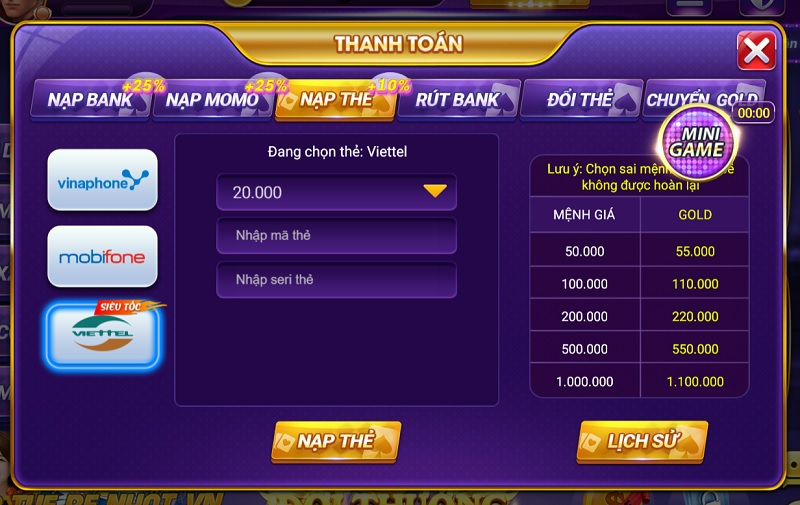 nạp tiền mio99